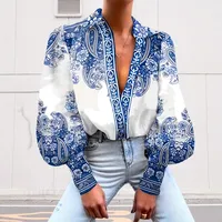 Casual Fashion Women's Long-Sleeved Blouse Collar Printed Top Versatile Spring And Autumn New  Style Polyester Fabric main image 3