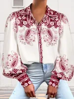 Casual Fashion Women's Long-Sleeved Blouse Collar Printed Top Versatile Spring And Autumn New  Style Polyester Fabric sku image 2