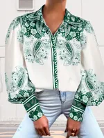 Casual Fashion Women's Long-Sleeved Blouse Collar Printed Top Versatile Spring And Autumn New  Style Polyester Fabric sku image 6
