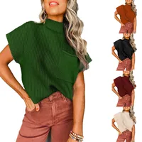 Women Winter Sweater Vest Short Sleeve Half Turtleneck Hoodie Batwing Casual Cotton Blend Knitwear Street Style Loose Design main image 1
