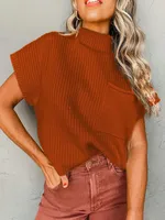 Women Winter Sweater Vest Short Sleeve Half Turtleneck Hoodie Batwing Casual Cotton Blend Knitwear Street Style Loose Design main image 2