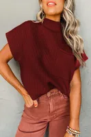 Women Winter Sweater Vest Short Sleeve Half Turtleneck Hoodie Batwing Casual Cotton Blend Knitwear Street Style Loose Design sku image 9