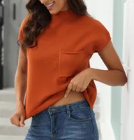 Women Winter Sweater Vest Short Sleeve Half Turtleneck Hoodie Batwing Casual Cotton Blend Knitwear Street Style Loose Design sku image 15
