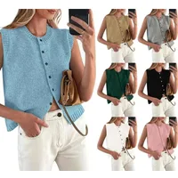 Casual Short Sleeveless Knitted Vest   Single Button Hot Selling Women's Fashion Street Style Top main image 1