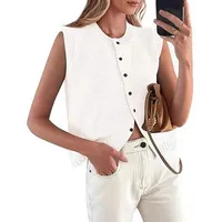 Casual Short Sleeveless Knitted Vest   Single Button Hot Selling Women's Fashion Street Style Top main image 2