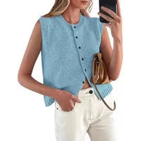 Casual Short Sleeveless Knitted Vest   Single Button Hot Selling Women's Fashion Street Style Top main image 3