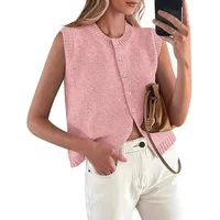 Casual Short Sleeveless Knitted Vest   Single Button Hot Selling Women's Fashion Street Style Top main image 4