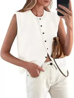 Casual Short Sleeveless Knitted Vest   Single Button Hot Selling Women's Fashion Street Style Top sku image 12