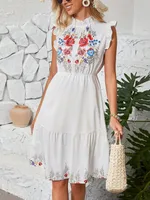 Fashion Floral Floral Print Slit Skirt Dress Sleeveless High Waist A- Line Skirt  Style New Women's Clothing sku image 4