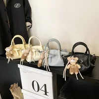 Ladies Casual Pure Color Square Artificial Leather Shoulder Bag With Pendant Street Style Cute Zipper Closure Handbag For All Seasons main image 1