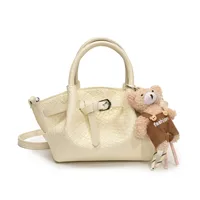 Ladies Casual Pure Color Square Artificial Leather Shoulder Bag With Pendant Street Style Cute Zipper Closure Handbag For All Seasons sku image 1