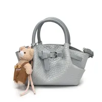 Ladies Casual Pure Color Square Artificial Leather Shoulder Bag With Pendant Street Style Cute Zipper Closure Handbag For All Seasons sku image 3