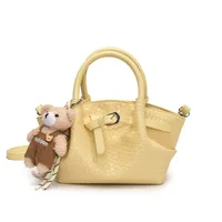 Ladies Casual Pure Color Square Artificial Leather Shoulder Bag With Pendant Street Style Cute Zipper Closure Handbag For All Seasons sku image 4
