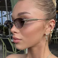 Fashion Cat Eye Sunglasses Unisex Rimless Cutting Edge Triangle Sun Protection High-End Polarized Lens Glasses main image 2