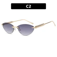 Fashion Cat Eye Sunglasses Unisex Rimless Cutting Edge Triangle Sun Protection High-End Polarized Lens Glasses sku image 2
