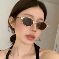 Vintage Metal Oval Sunglasses Women's UV Protection Fashion Petite Face Sunglasses Travel And Style Sunscreen Brown Gold main image 1