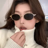 Vintage Metal Oval Sunglasses Women's UV Protection Fashion Petite Face Sunglasses Travel And Style Sunscreen Brown Gold main image 3