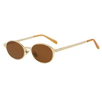 Vintage Metal Oval Sunglasses Women's UV Protection Fashion Petite Face Sunglasses Travel And Style Sunscreen Brown Gold main image 4