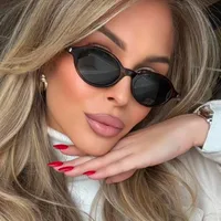 Elegant Oval Sunglasses Women's Simple Style  Fashion Sunglasses Travel Sunscreen Gray And Black main image 2