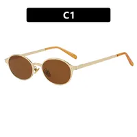 Vintage Metal Oval Sunglasses Women's UV Protection Fashion Petite Face Sunglasses Travel And Style Sunscreen Brown Gold sku image 1