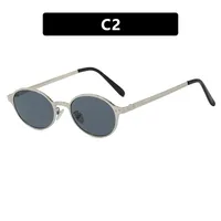 Vintage Metal Oval Sunglasses Women's UV Protection Fashion Petite Face Sunglasses Travel And Style Sunscreen Brown Gold sku image 2