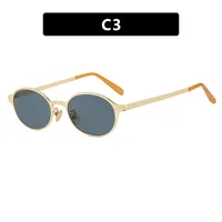 Vintage Metal Oval Sunglasses Women's UV Protection Fashion Petite Face Sunglasses Travel And Style Sunscreen Brown Gold sku image 3