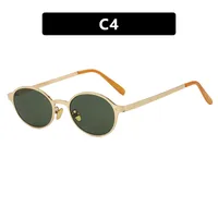 Vintage Metal Oval Sunglasses Women's UV Protection Fashion Petite Face Sunglasses Travel And Style Sunscreen Brown Gold sku image 4