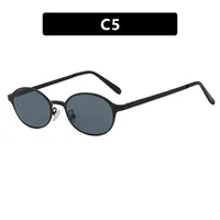 Vintage Metal Oval Sunglasses Women's UV Protection Fashion Petite Face Sunglasses Travel And Style Sunscreen Brown Gold sku image 5