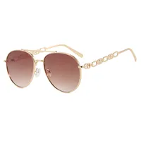 Frog-Shaped Aviator Sunglasses For Women Chain Glasses Fashion Travel UV Protection Resin Lens Brown Gold Frame Ins Style main image 4