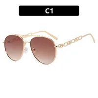 Frog-Shaped Aviator Sunglasses For Women Chain Glasses Fashion Travel UV Protection Resin Lens Brown Gold Frame Ins Style sku image 1