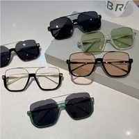 Square Half Frame Double Bridge Sunglasses Women Fashion Street Snap Black Full Frame Travel Sunscreen Personalized Hip Hop Street Style main image 3