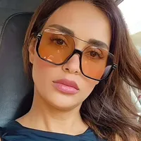 Square Half Frame Double Bridge Sunglasses Women Fashion Street Snap Black Full Frame Travel Sunscreen Personalized Hip Hop Street Style main image 4