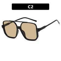 Square Half Frame Double Bridge Sunglasses Women Fashion Street Snap Black Full Frame Travel Sunscreen Personalized Hip Hop Street Style sku image 2