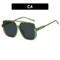 Square Half Frame Double Bridge Sunglasses Women Fashion Street Snap Black Full Frame Travel Sunscreen Personalized Hip Hop Street Style sku image 4