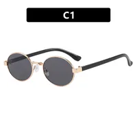 New Oval Sunglasses Women Fashion UV Protection Street Style Personality Concave Shape Travel Sunscreen Brown Gold sku image 1