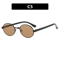 New Oval Sunglasses Women Fashion UV Protection Street Style Personality Concave Shape Travel Sunscreen Brown Gold sku image 5