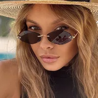 Unisex Diamond Shape Sunglasses Fashion Special Frameless UV Protection Travel & Street Style Gray & Gold PC Lens main image 1