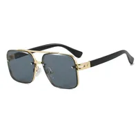 Square Frog Eye Sunglasses Punk Style Metal Frameless Fashion Driving Travel Glasses Gray And Gold PC Material Men Glasses main image 1