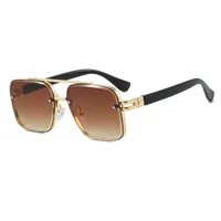 Square Frog Eye Sunglasses Punk Style Metal Frameless Fashion Driving Travel Glasses Gray And Gold PC Material Men Glasses main image 2