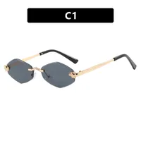 Unisex Diamond Shape Sunglasses Fashion Special Frameless UV Protection Travel & Street Style Gray & Gold PC Lens sku image 1