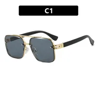 Square Frog Eye Sunglasses Punk Style Metal Frameless Fashion Driving Travel Glasses Gray And Gold PC Material Men Glasses sku image 1