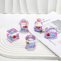 Contrast Color Strawberry Floating Doll Oil Quicksand Bottle Decoration Acrylic Keychain Handbag Pendant Small Gift Wholesale main image 1