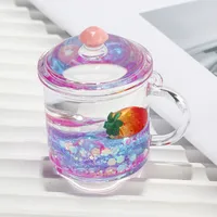 Contrast Color Strawberry Floating Doll Oil Quicksand Bottle Decoration Acrylic Keychain Handbag Pendant Small Gift Wholesale main image 4