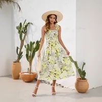 Flower Printing Slip Dress Summer Smocking Dress Leisure Vacation Travel Dress main image 3