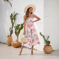 Flower Printing Slip Dress Summer Smocking Dress Leisure Vacation Travel Dress main image 4