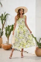 Flower Printing Slip Dress Summer Smocking Dress Leisure Vacation Travel Dress sku image 2