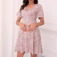 Maternity Clothes Summer New Chiffon Printed Ruffles Dress French Tea Dress Lace-up Skirt main image 1