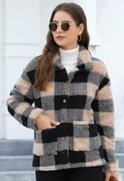 Style Women Plaid Plush Coat Patch Pocket Versatile Long Sleeve Winter Fashion Casual Jacket sku image 1