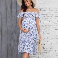 Maternity Clothes New Floral-Print Off-Shoulder Long Dress main image 2