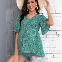 Summer New Small Floral Print V-neck Ruffle Maternity Top main image 1